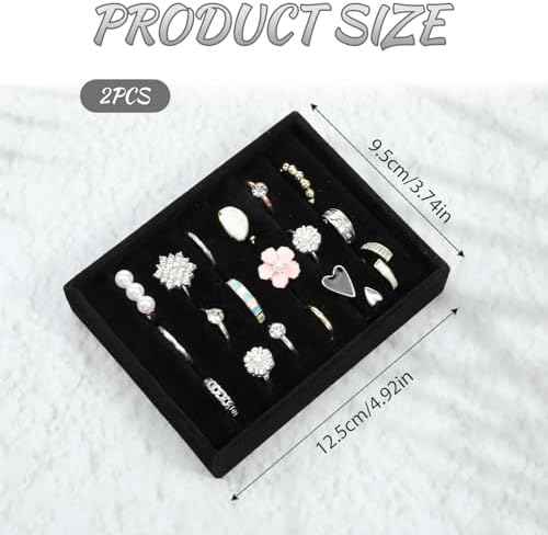2 PCS Black Velvet Stackable Ring Organizer Tray, Earrings Display Tray Storage, Small Jewelry Trays, Display Storage Insert Holder for Ring Earrings Jewelry (8 Slots)