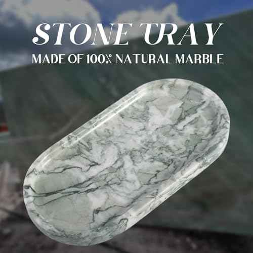 Koville Marble Bathroom Tray for Countertop, Vanity Tray Stone Trays for Decor, Natural Marble Decorative Tray for Dresser Organizer, Storage Trays for Perfume, Jewelry, Cosmetics(Retro Light Green)