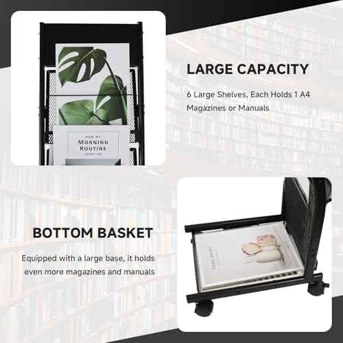 Floor-Standing Magazine Rack 6-Layer with Wheels, Brochure Display Stand for Exhibitions, Office, and Any Organization Requiring Information Display