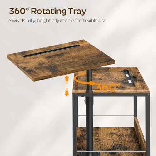 YATINEY Bedside Shelf, Bunk Bed Shelf with Storage and 360° Rotating, Clip-on Loft & Bunk Bed Tray Shelf, Nightstand for College Dorm Room, Apartment, Rustic Brown and Black ET21BR