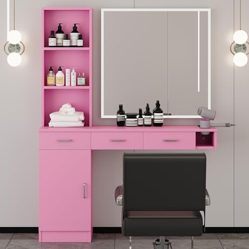 4ever2buy Pink Salon Stations for Hair Stylist, Wall Mount Barber Station