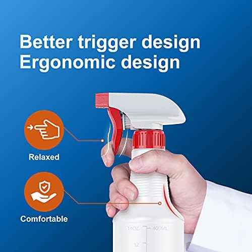Veco Spray Bottle (2 Pack&2 extra Nozzle,16 Oz) with Measurements and Adjustable Nozzle, HDPE Plastic Spray Bottles for Cleaning Solution, Household/Commercial/Industrial Use, No Leak and Clog