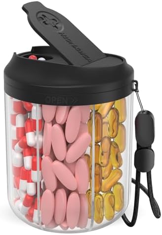 HIONXMGA Pill Bottle Organizer, Pill Dispenser Supplement Container Black