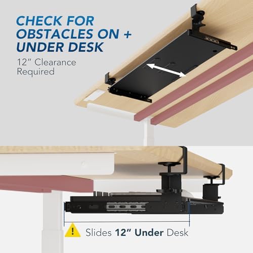 AX WABER Keyboard Tray Under Desk Pull Out with 3 Height Adjustable Extra Sturdy C Clamp Mount System, 32.8 (38 inch Including Clamps) x 12 Inch Slide-Out Platform Computer Drawer for Typing