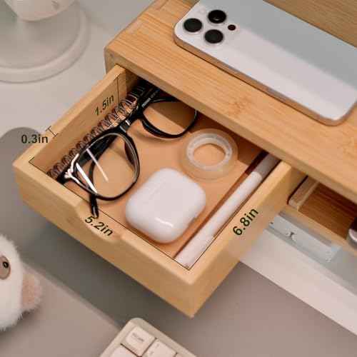 Bamboo Monitor Stand Riser with Drawer