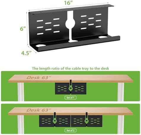 KEEGH 16 in Under Desk Cable Management Tray, Metal Cord Organizer, 2 Pack