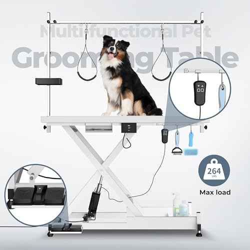 Electric Lift Pet Dog Grooming Table, Upgrade 50 Inch Heavy Duty 9'' -36'' Adjustable Height Professional Pet Grooming Table with Tool Organizer, Adjustable Overhead Arm for Large Dogs at Home, White