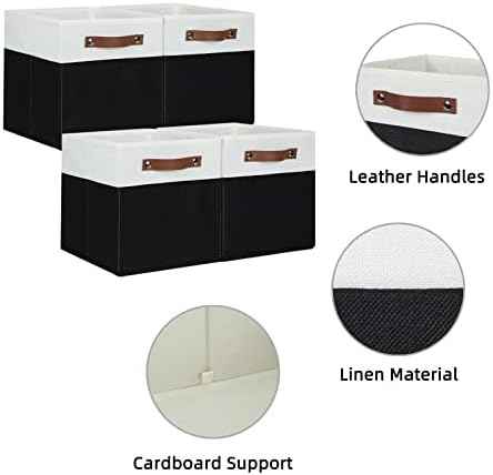 HNZIGE Cubes Storage Bins Set of 4,11 x 11 Fabric Storage Cube Baskets for Storage,Decorative Storage Bins for Shelves with Handles,Closet Clothes Baskets for Organizing Home(Black White)