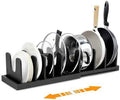 MinBoo Bamboo Expandable Pot Lid Organizer, Pot and Pan Organizer Drawer Organizer for Pot Lids, Adjustable 10 U-Shaped Dividers for Kitchen Cabinet Organizers and Storage,Black