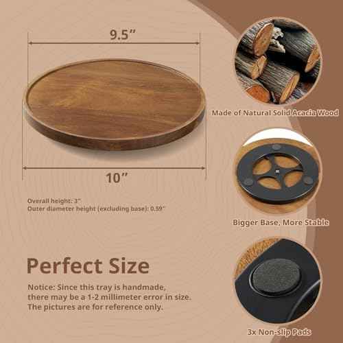 10” Acacia Wood Lazy Susan Turntable Organizer for Cabinet - Round Wooden Lazy Susan Organization and Storage for Pantry Table Kitchen Countertop Cupboard Coffee Bar Farmhouse Decor