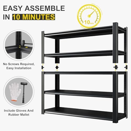 24" D x 47" W x 84" H Heavy Duty Garage Shelving, Metal Shelving, 3500LBS Storage Shelves 5 Tier Adjustable Heavy Duty Shelving Unit for Warehouse, Garage, Basement