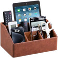 PU Leather Desk Organizer, Remote Control Holder, Brown
