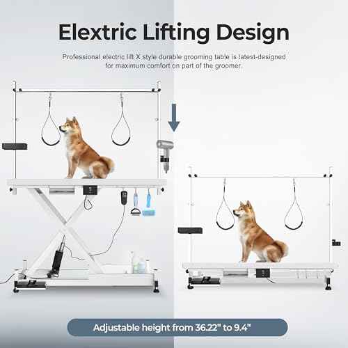 Electric Lift Pet Dog Grooming Table, Upgrade 50 Inch Heavy Duty 9'' -36'' Adjustable Height Professional Pet Grooming Table with Tool Organizer, Adjustable Overhead Arm for Large Dogs at Home, White