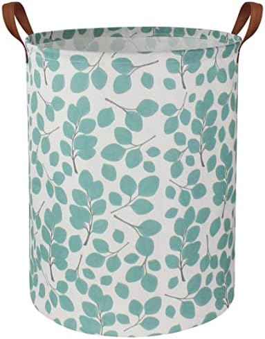 Laundry Baskets,Canvas Fabric Laundry Hamper,Collapsible Toy Storage Organizer Bins,Gift Basket for Bedroom, Clothes, Nursery,Kids,Boys (Eucalyptus leaves)