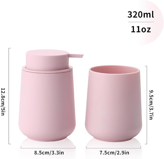 Matte Pink Bathroom Accessories 2 Piece Set Plastic Soap Dispenser and - Image 3