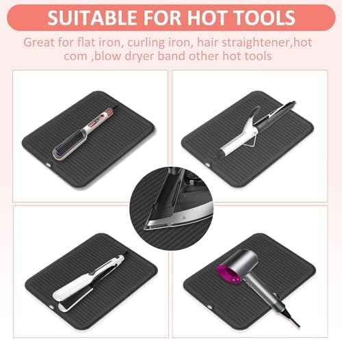 Large Heat Resistant Silicone Mat for Hair Tools: Curling Iron, Flat Iron, Hair Straightener - Portable Hair Styling Pad Cover
