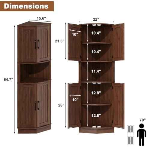 HOKYHOKY Tall Corner Cabinet, 64.7" Corner Storage Cabinet, 4 Doors