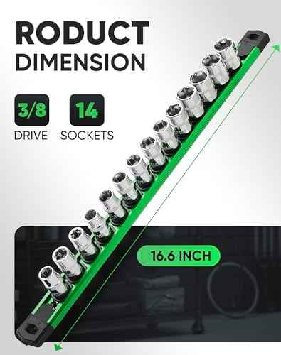 ALOANES Magnetic Socket Organizer, 3/8" Rail 14 Clips (Green, 1PC)