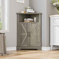 Bathroom Corner Cabinet, Farmhouse Floor Corner Cabinet with Doors and Adjustable Shelves, Freestanding Wooden Storage Hutch Cupboard for Bathroom, Kitchen, Living Room,Grey