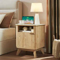 QUW Fluted Nightstands with Charging Station, 18" Modern Side Table