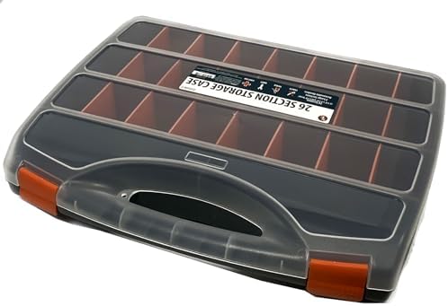 SE Adjustable 26-Compartment Plastic Storage Box - 18x12x3 Inch Organizer with Triple Lock, Translucent Lid, and Sturdy Handle - Ideal for Tools, Crafts, and Small Parts -