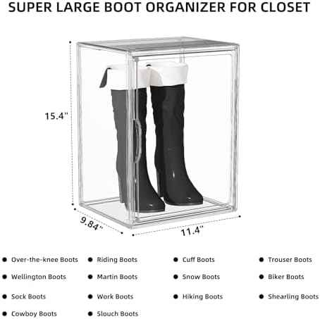 Clear Acrylic Display Case for Boot Storage Organizer Tall Boots Boxes Clear Plastic Stackable Shoe Organizer Box, For Sneakers, Heels, Figures, Handbag, Purse, XXX-L, 1 Pack