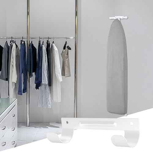 Ironing Board Hanger, Wall Mount Ironing Board Holder Organizer Wall Rack with Screws for Laundry Rooms Storage Rack Hanging Y-Leg or T-Leg Ironing Boards Towels(White)