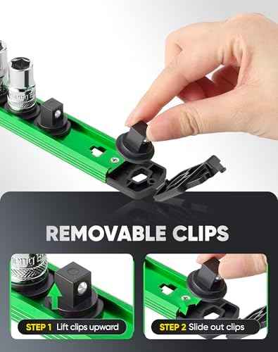 ALOANES Magnetic Socket Organizer, 3/8" Rail 14 Clips (Green, 1PC)