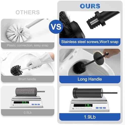 Black Toilet Brush and Holder Set, 304 Stainless Steel Heavy Duty Toilet Bowl Brush and Holder with Long Handle, Removable Inner Bowl and Splash Protection Modern Toilet Cleaner Brush for Bathroom