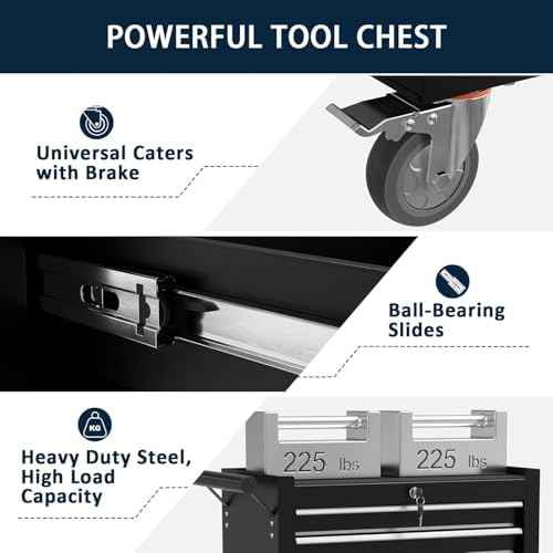 7-Drawer Metal Rolling Tool Chest with Wheels,Tool Storage Cabinet with Locking System，Toolbox with Wheels for Garage,Workshop, Repair Shop(Black, 7-Drawer)