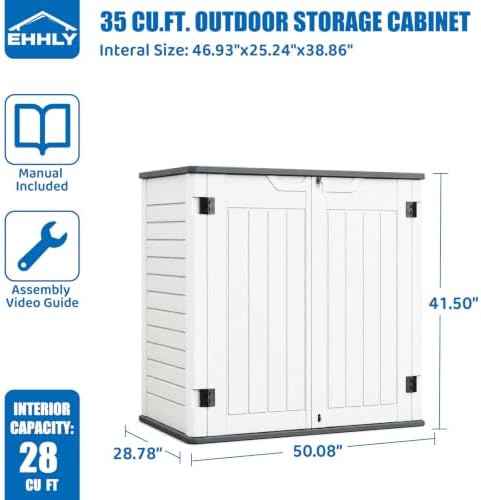 EHHLY Horizontal Resin Storage Shed, 35 Cuft Garden Tool Sheds &