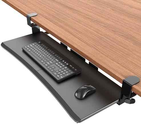 UPGRAVITY Extra Large Keyboard Tray Under Desk - Slide Out with Sturdy C-Clip Mount System, 31.5" (35.8" Including Clamps) x 11.8" Put-Out Keyboard Tray Computer Drawer for Ergonomic Typing, Black
