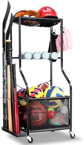 EXTCCT Garage Sports Equipment Organizer, Rolling Ball Storage Cart