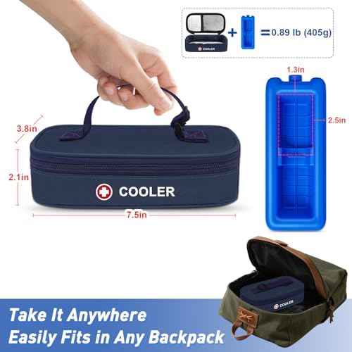 Insulin Vial Cooler Travel Case TSA Approved Medicine Cooler for Travel Diabetic Travel Case with Reusable Cooler Ice Brick, Long-Lasting Cooling for Vials and Pens
