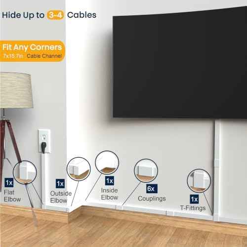 Cord Hider for Wall Mounted TV - Fits 3-4 Cables, 110in Paintable