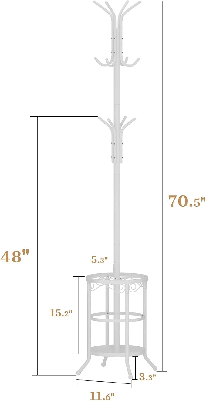 Coat Rack Freestanding with Umbrella Holder – Metal Hanger Stand, Hall Tree - Image 2