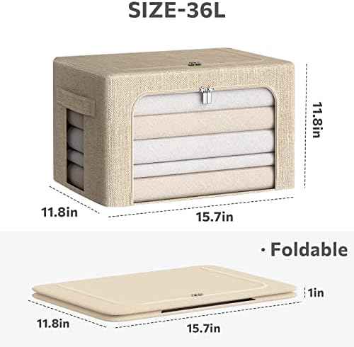 CYhom 3Pack Foldable Storage Bins - Frame Storage Box Linen Fabric