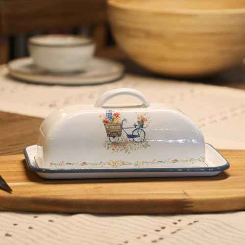 Enamel Butter Dish with Lid Vintage Enamelware Butter Keeper with