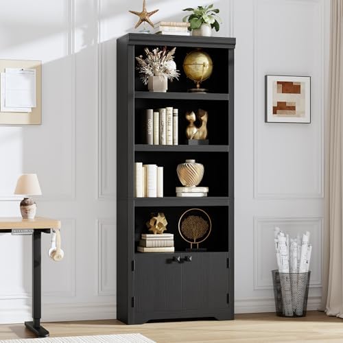 5-Tier Bookshelf, 69" Tall Adjustable Bookcase with Doors, Display Shelf
