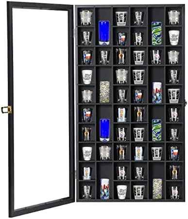 Shot Glass Storage Display Case Large 52-Slot Wooden Cabinet Rack Holder