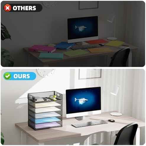 Marbrasse 2 Pack Desk Organizer with Handle, 6 Tier Paper Letter Tray