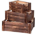 TIMRIS Set of 3 Rustic Wood Nesting Crates, Farmhouse Wooden Storage Container Boxes with Cutout Handles, Decorative Wooden Baskets for Display (Rustic Brown)