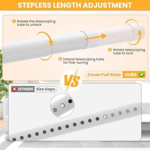 Closet Rods for Hanging Clothes, 17-84 Inch No-Cut Stepless Adjustable