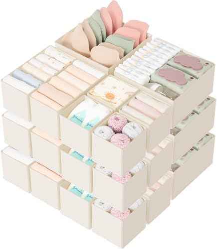 Criusia Drawer Organizer 18-Piece Set, Dresser Organizer for Baby Clothes, Foldable Closet Storage & Drawer Dividers for Underwear, Socks, Nursery (Beige)