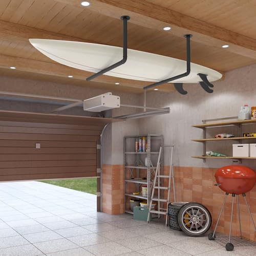 Sunexinlo Surfboard Wall Mount or Ceiling Rack, Heavy-Duty Garage Ceiling Storage Racks with Sponge Pads for Ladder, Surfboard, Snowboard, Paddle Boards, Holds 100 lbs, Black