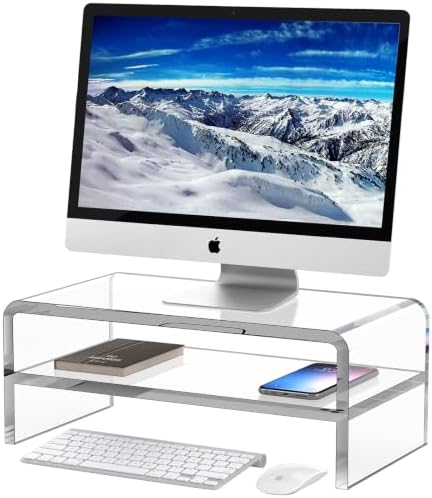 Egchi Acrylic Monitor Stand, 2 Tiers Clear Monitor Riser Computer
