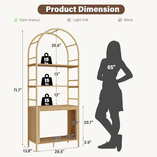 BREEZEHEAT Arched Bookshelf, 72" Tall Bookcase with Storage Shelves, Floor Standing Open 4-Tier Book Shelf with Metal Frame, Large Organizer for Living Room, Home Office, Bedroom, Natural