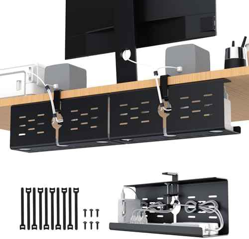 KEEGH 16 in Under Desk Cable Management Tray, Metal Cord Organizer, 2 Pack