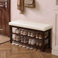 40" Solid Wood Shoe Storage Bench, 2 Tier Shoe Rack for Entryway, Beige
