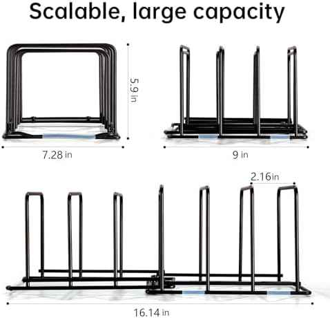 Cutting Board Organizer, Adjustable Pot and Pan Organizer Rack, Kitchen Cabinet Holder for Cutting Board,Baking Tray, Cookie Sheet, Bakeware Organizer for Countertop